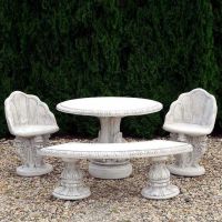 Set Steintisch Verzierte + 1 x Steinbank Bajda + 2 x Steinstuhl Muschel