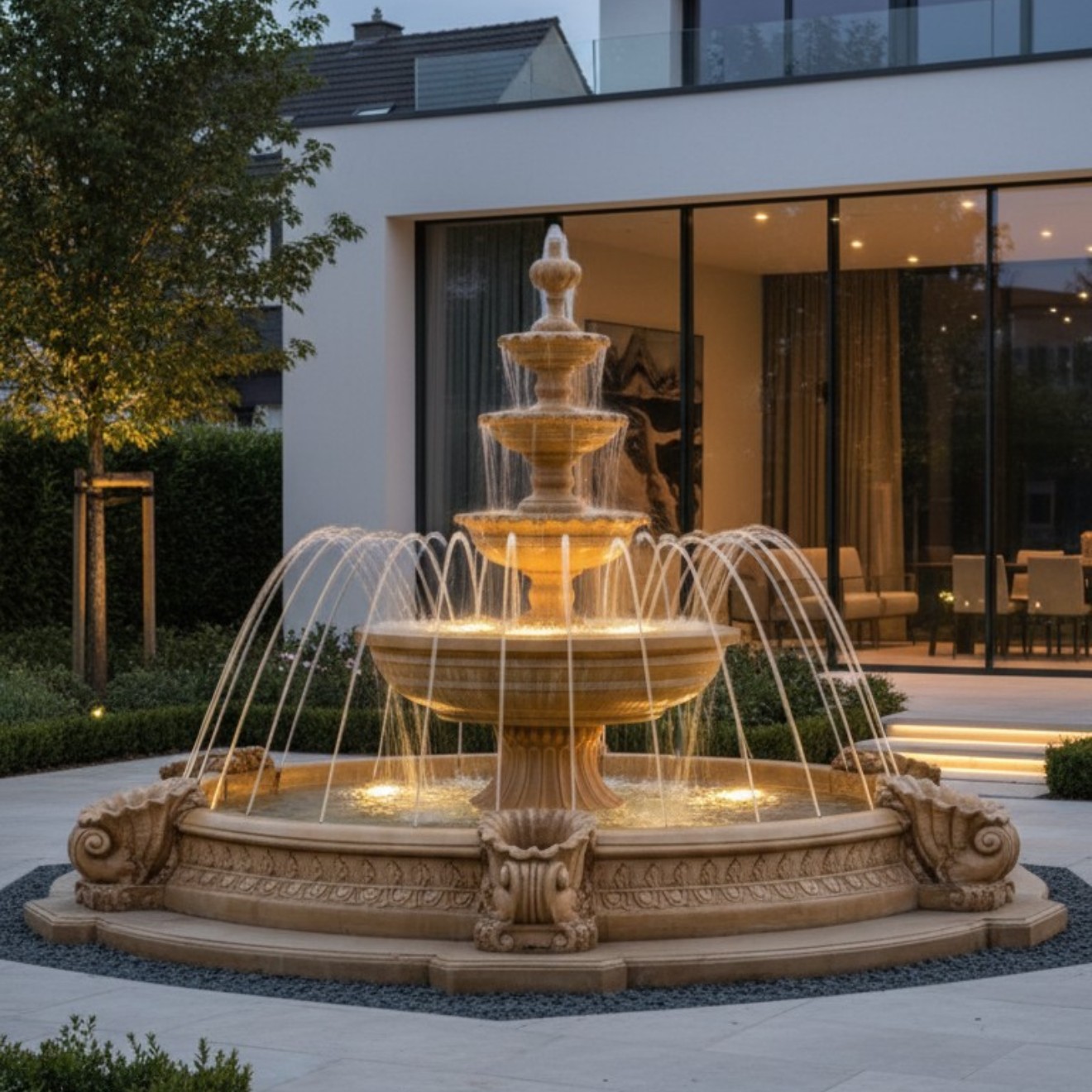 Set Springbrunnen Almeria mit zapfen / Fiore + Brunnenbecken Marino Groß