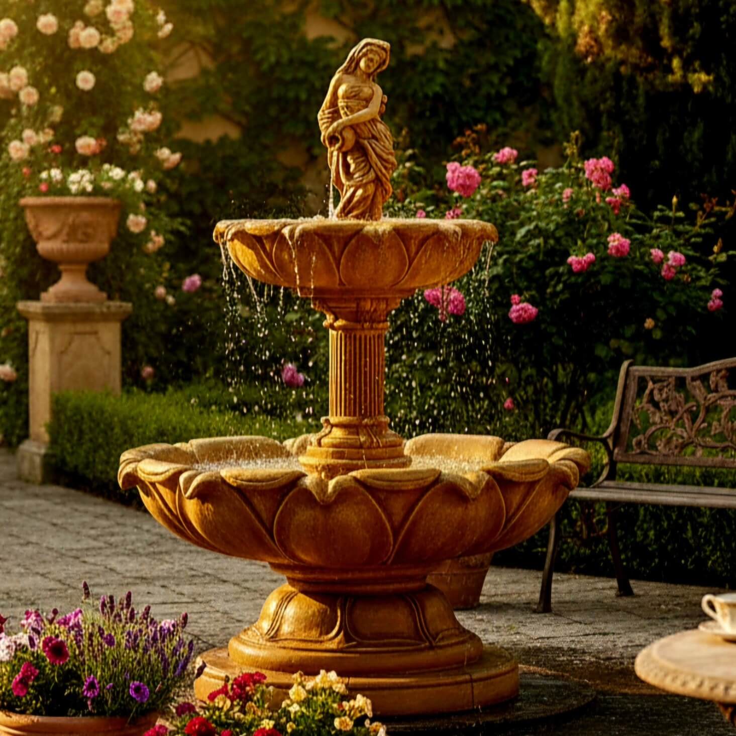 Springbrunnen Lotusblume mit Krug