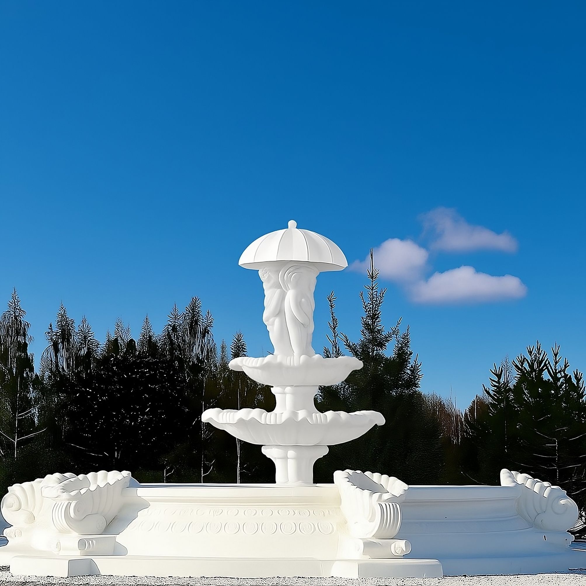 Set Springbrunnen Amor unter dem Regenschirm + Brunnenbecken Marino + Zubehör