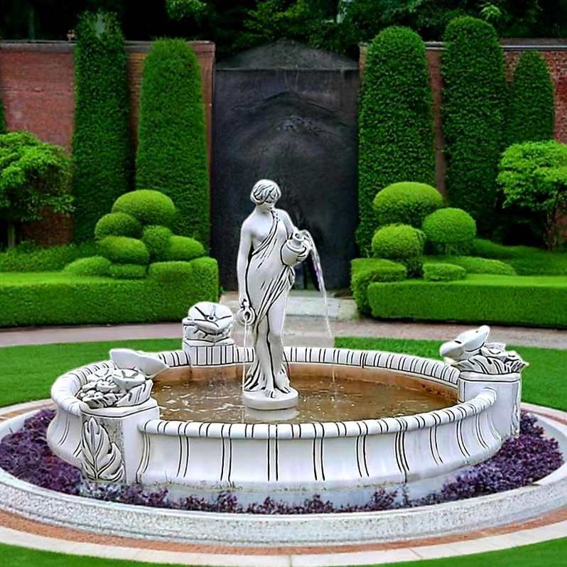 Set Springbrunnen Statue Frau mit Krügen + Brunnenbecken mit Sprühköpfen + Zubehör