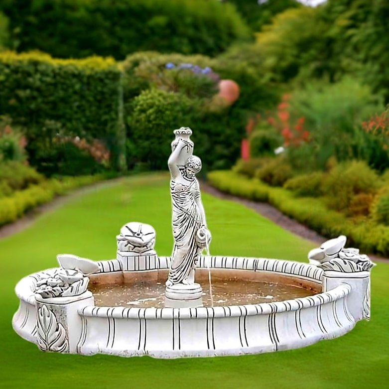 Set Springbrunnen Statue Griechische Frau + Brunnenbecken mit Sprühköpfen + Zubehör