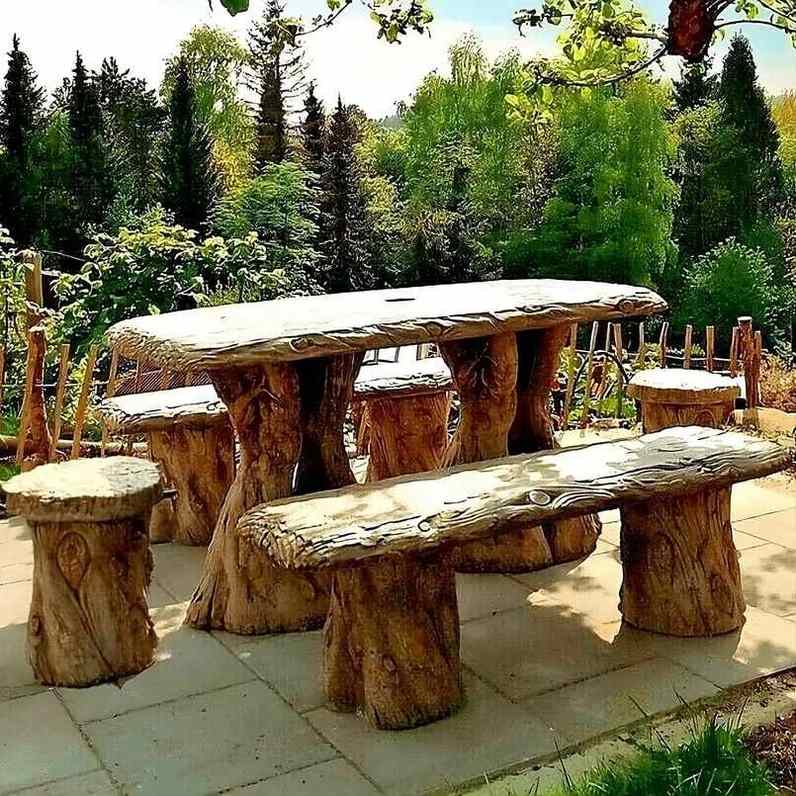 Set Steinmöbel 1 x Steintisch + 2 x Steinbank + 2 x Steinstuhl