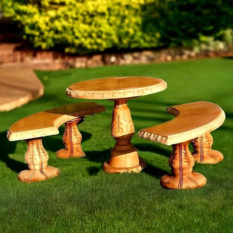 Set Steintisch Rund Foggia + 2 x Steinbank Foggia