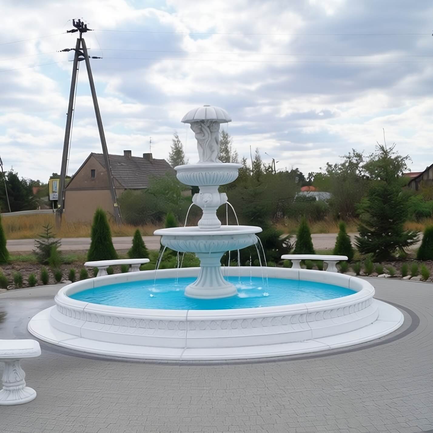 Set Springbrunnen Gemelli + Brunnenbecken Marinello Groß + Zubehör