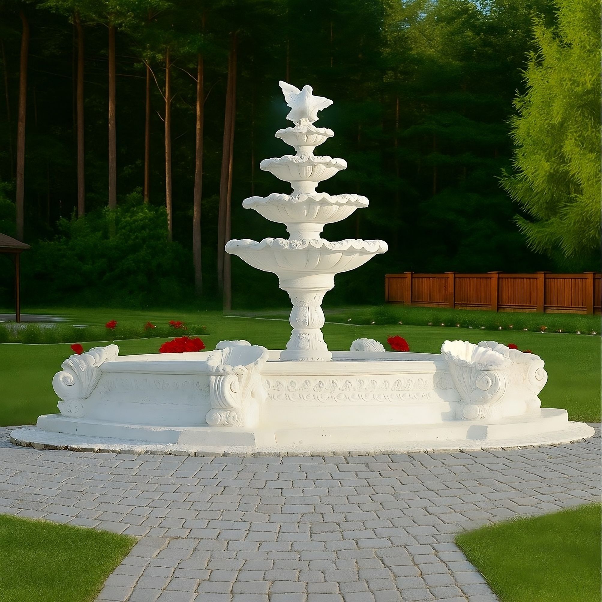 Set Springbrunnen mit Tauben + Brunnenbecken Marino